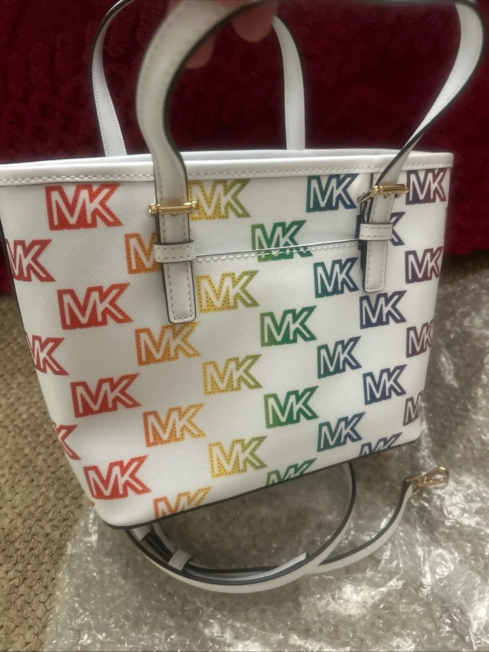 Michael Kors White Rainbow MK Logo Mini Tote